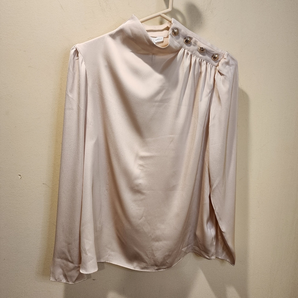 MAISON D'Amelie  Paris Silky Long Sleeves Beige Blouse size S NWT